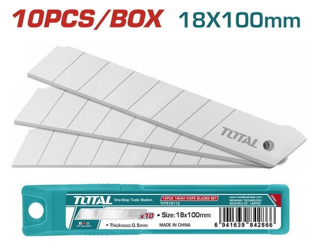 10 lames cutter 18x100mm épaisseur 0,5mm acier haute qualité étui TOTAL THT519112 - SME IMPORT