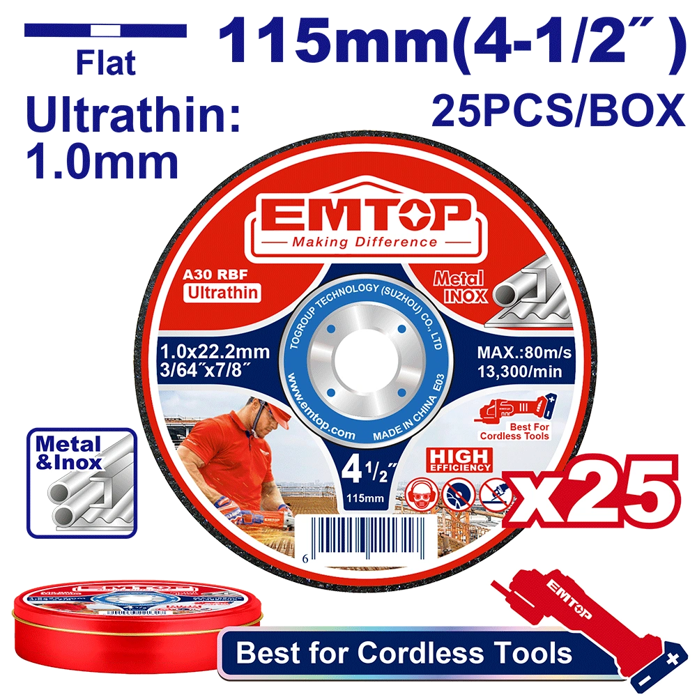Jeu de 25 disques tronç 115MM EMTOP EACD11011525