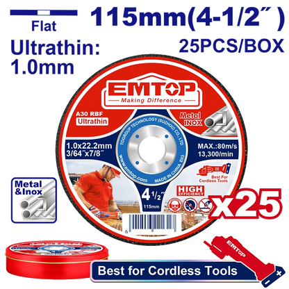 Jeu de 25 disques tronç 115MM EMTOP EACD11011525