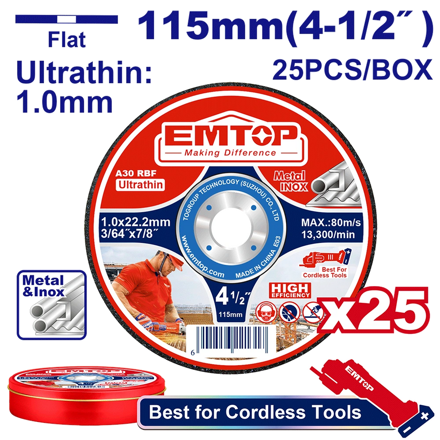 Jeu de 25 disques tronç 115MM EMTOP EACD11011525