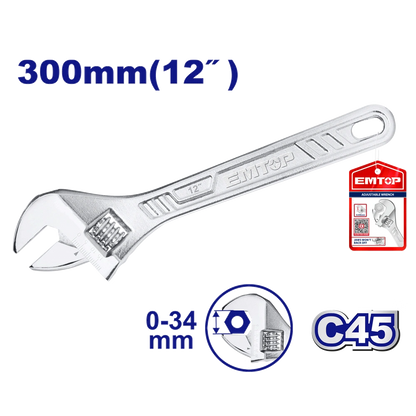 Clé à molette 12″/300MM 0-29 EMTOP EAWH131222