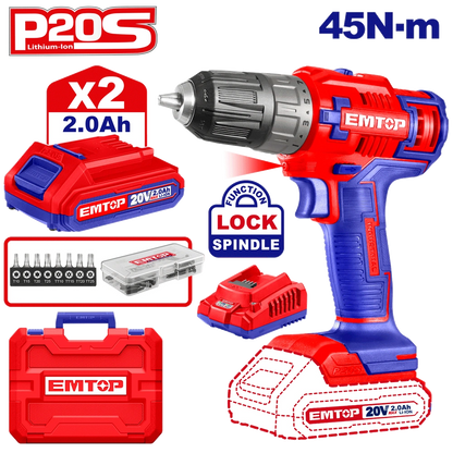Perceuse viss 20V 45NM 2BAT+55AC EMTOP ECDL200528