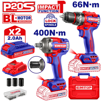 Kit perceuse + clé à choc 400 2B2 EMTOP ECKL20275