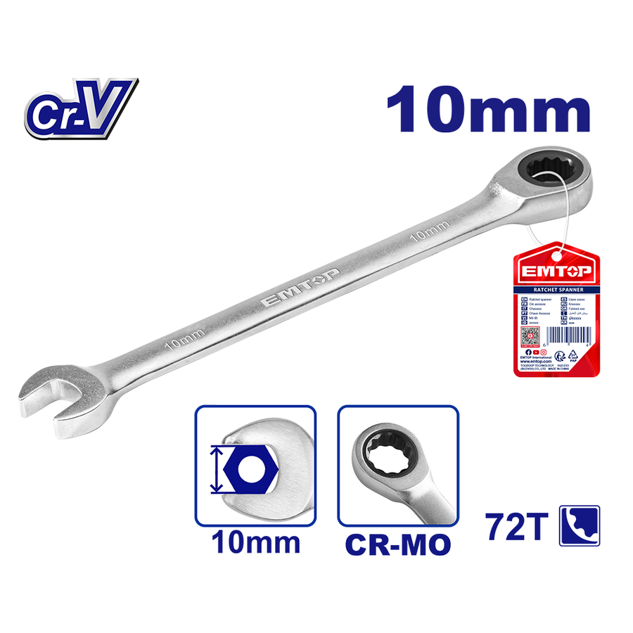 Clé mixte á cliquet t fixe 10MM EMTOP ECSPAR101