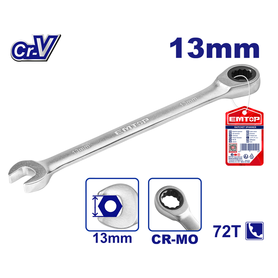 Clé mixte á cliquet t fixe 13MM EMTOP ECSPAR131