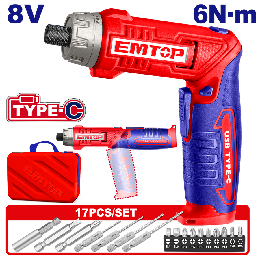 Perceuse viss reg 8V 4NM T-C+17AC EMTOP ECSR0803