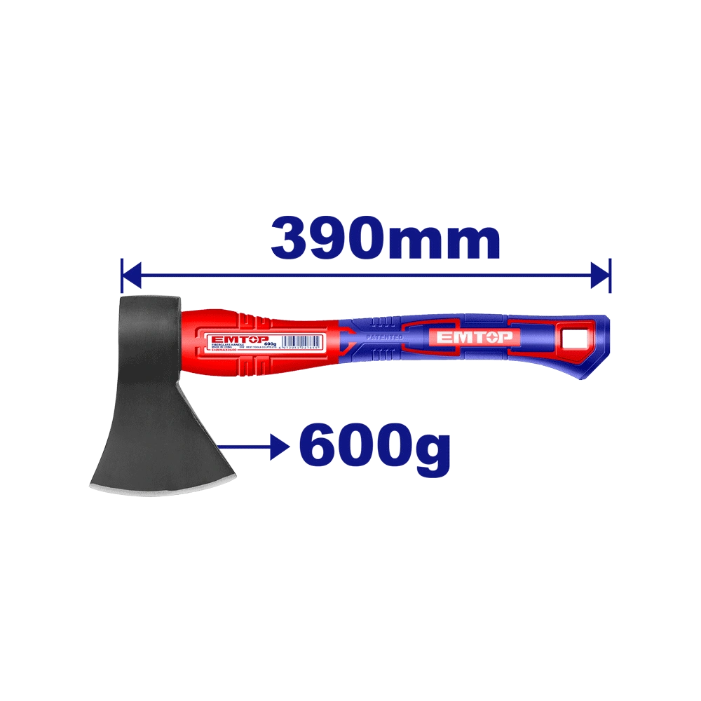 Hache 600G 390MM manche fibre EMTOP EHAMAX0600