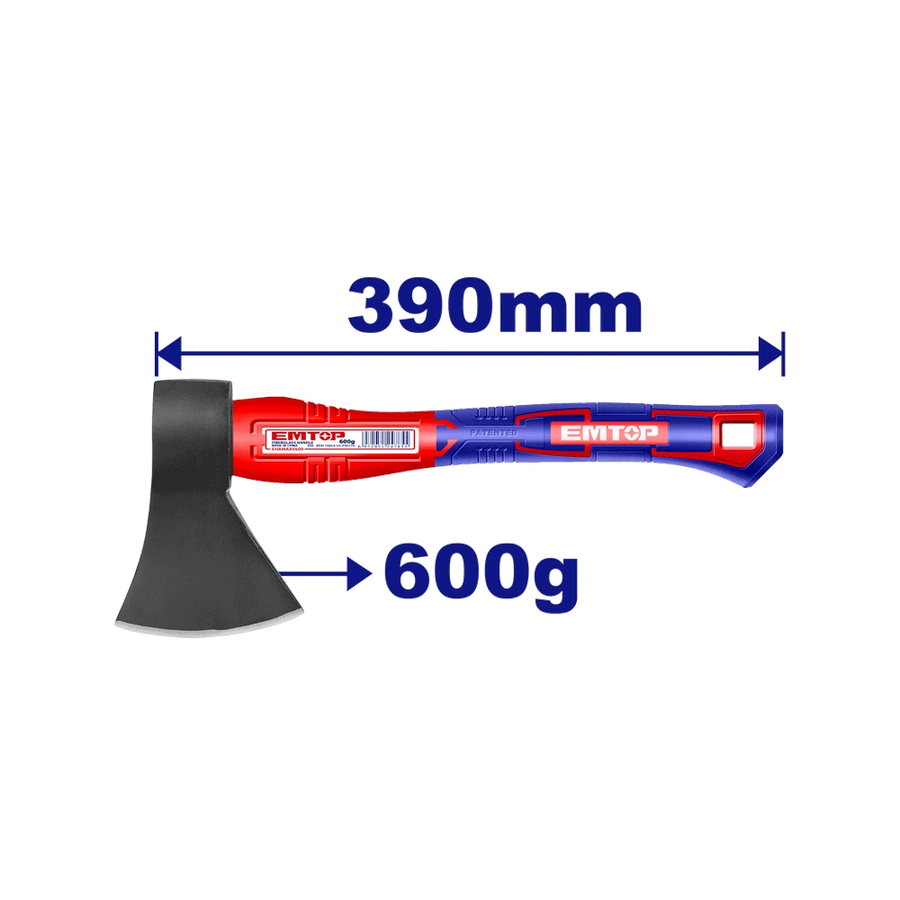 Hache 600G 390MM manche fibre EMTOP EHAMAX0600