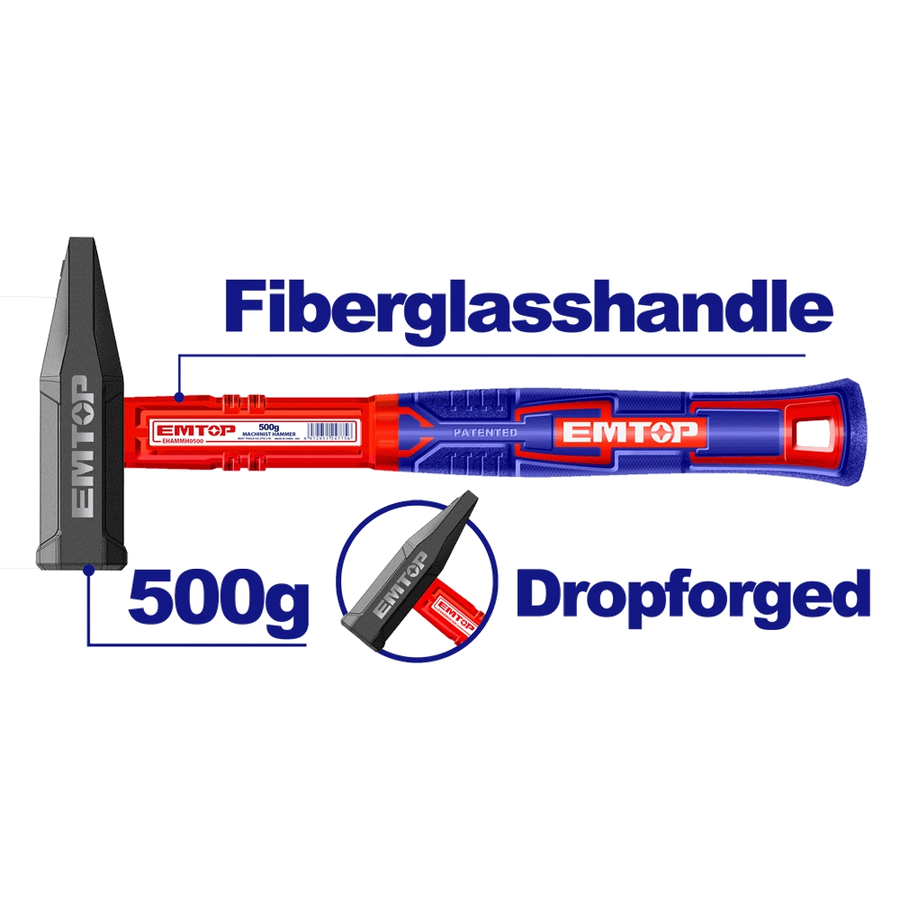 Marteau 500G manche en fibre EMTOP EHAMMH0500