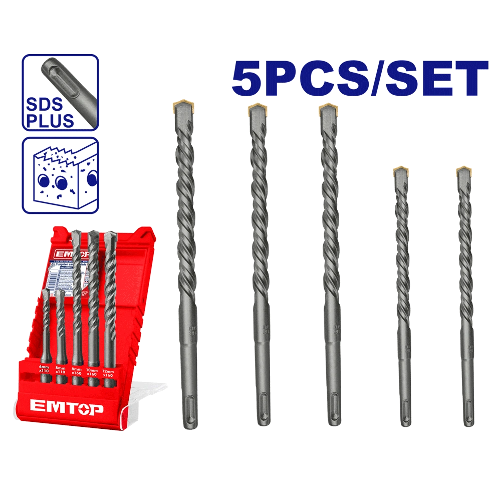 Jeu de 5 meches a beton sds+ 6-16 EMTOP EHDR12052
