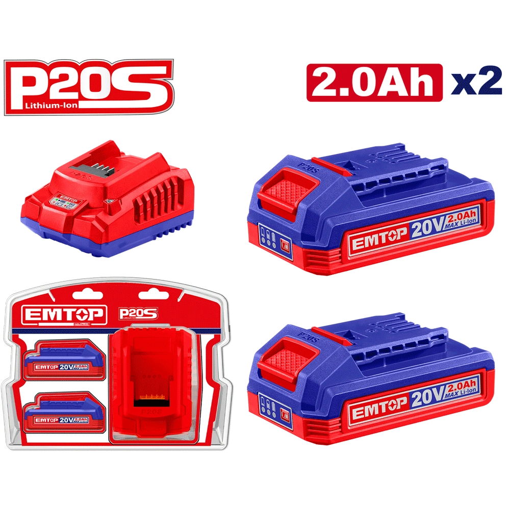 Lot de 2 batteries 2AH+CHARGEUR EMTOP ELBCPK1222