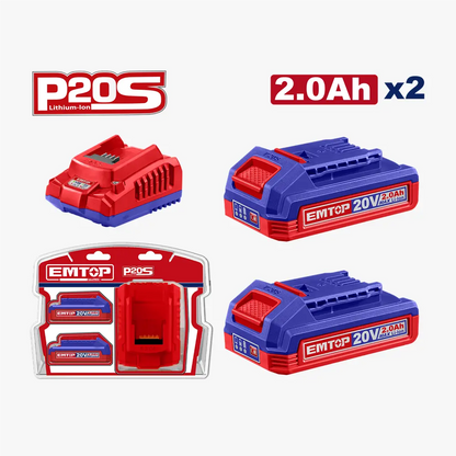Lot de 2 batteries 2AH+CHARGEUR EMTOP ELBCPK2212