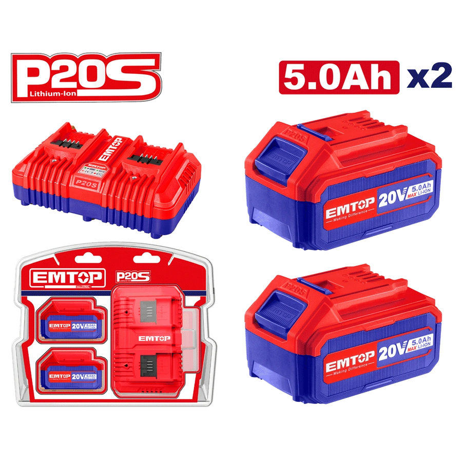 Lot de 2 batteries 5AH+CHARGEUR EMTOP ELBCPK2425