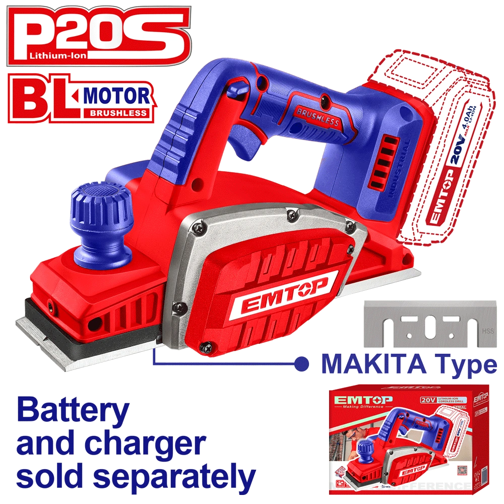 Rabot à bois 20V brushless EMTOP ELCR20401