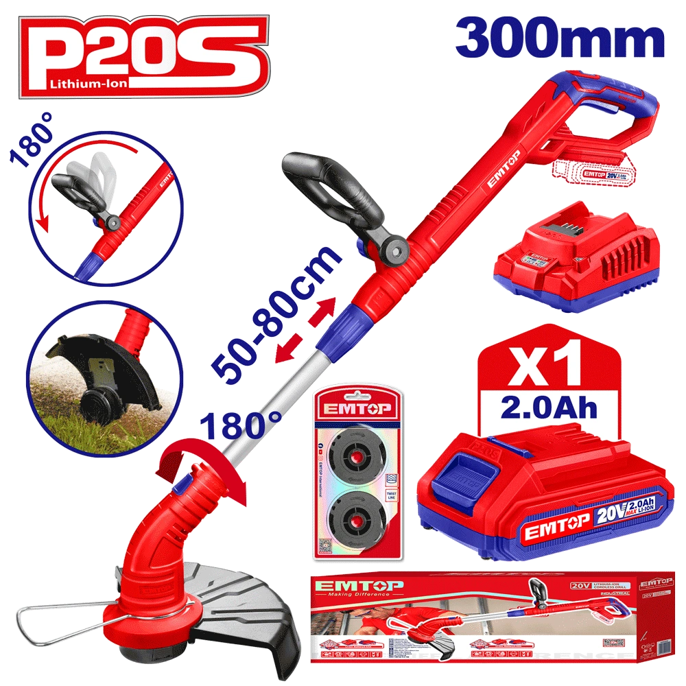 Coupe-herbe 20V 300MM + bat 2AH EMTOP ELGT203011