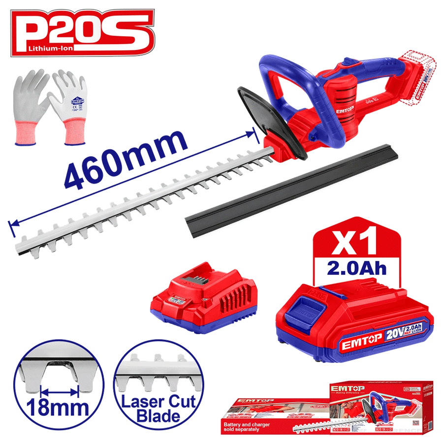 Taille-haie 20V+BAT 460MM+GANT EMTOP ELHT204611