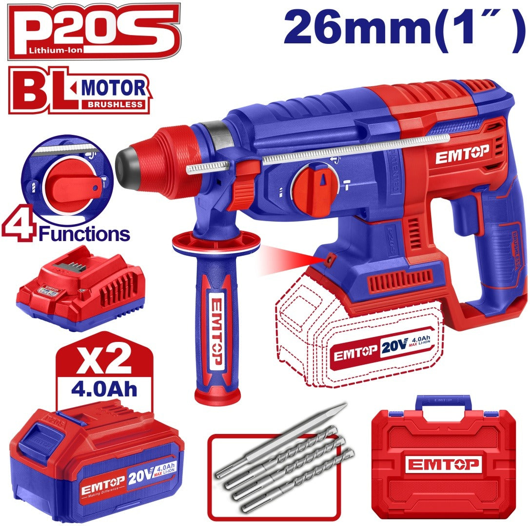 Perfo SDS+20V 2B 4AH 26 brush+ac EMTOP ELRH202682