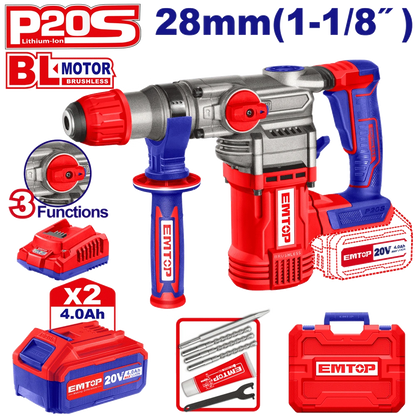 Perfo SDS+20V 2B 4AH 28 brush+ac EMTOP ELRH202882
