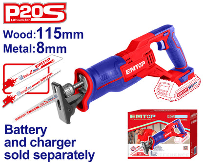 Scie à sabre 20V +2 lames EMTOP ELRS201152