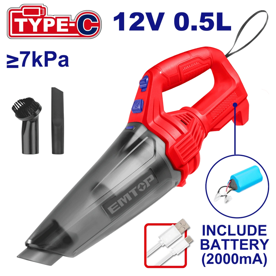 Aspirateur portable 12V type-c EMTOP ELVC2026