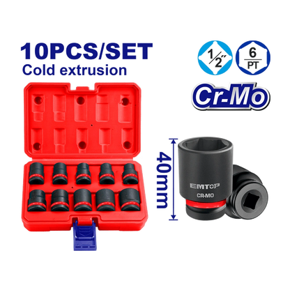 Jeu de 10 douilles 1/2? 10-24 EMTOP EMSS12101