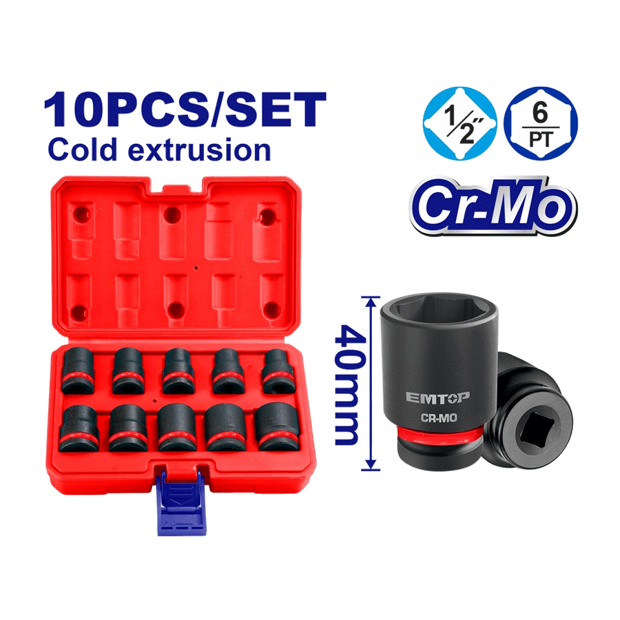 Jeu de 10 douilles 1/2? 10-24 EMTOP EMSS12101