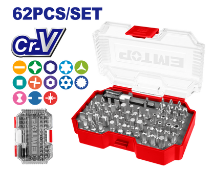 Jeu de 62 embouts de tournevis PH2 EMTOP EMSV3K05