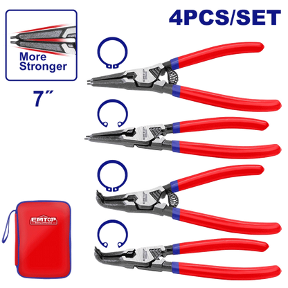 Jeu de 4 pinces circlips 7″/180MM EMTOP EPLSC7411