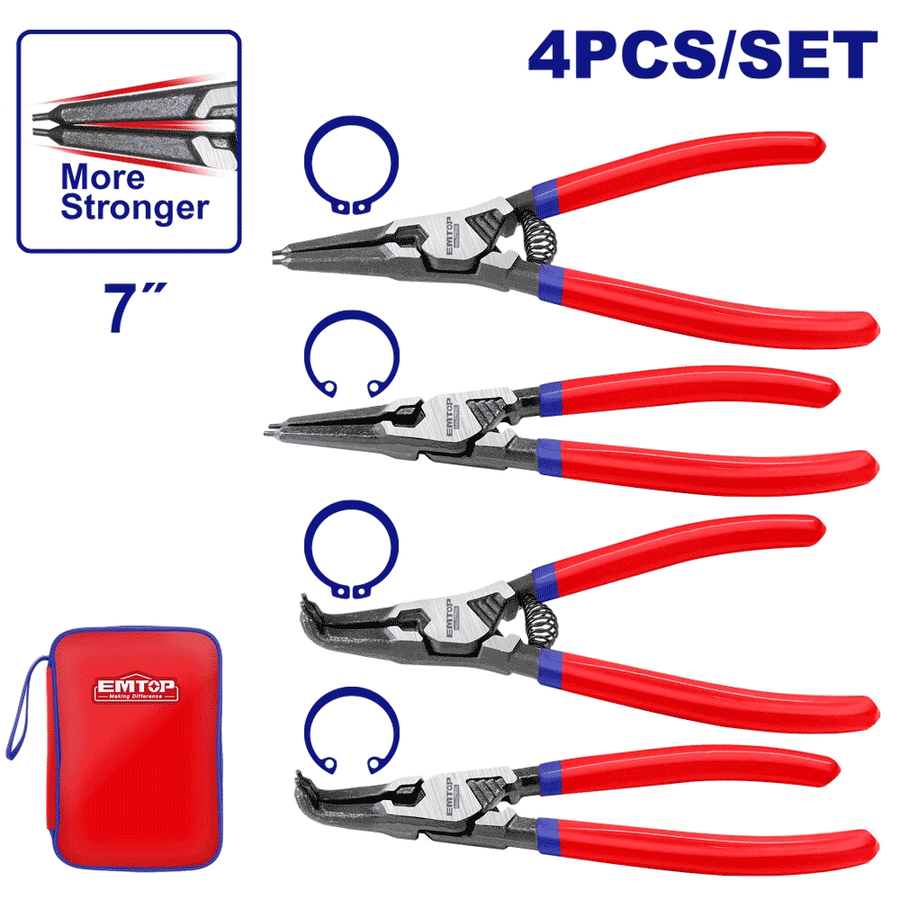 Jeu de 4 pinces circlips 7″/180MM EMTOP EPLSC7411