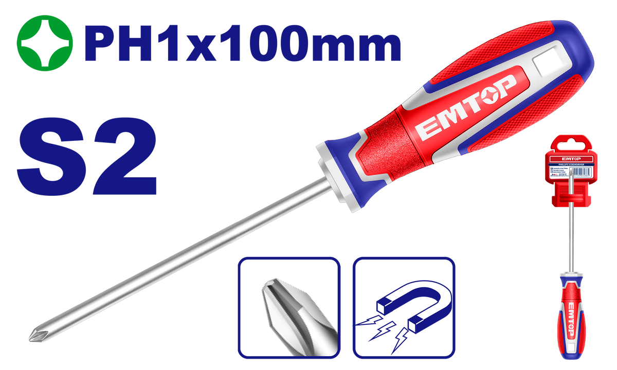 Tournevis americain S2 PH1X100 EMTOP ESDPH1100
