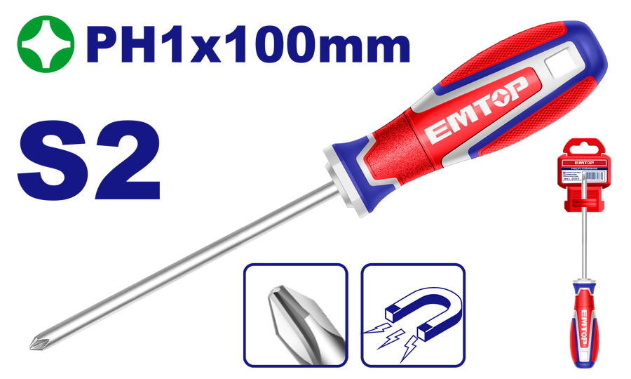 Tournevis americain S2 PH1X100 EMTOP ESDPH1100