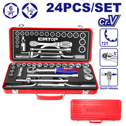 Jeu de 24 douilles 1/2″ EMTOP ESKT12243