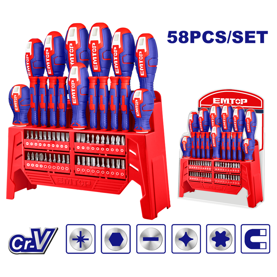 Jeu de 58 tournevis EMTOP ESST5802