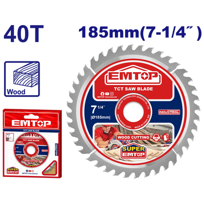 Disque bois scie circul 185 40T EMTOP ETCT1185152