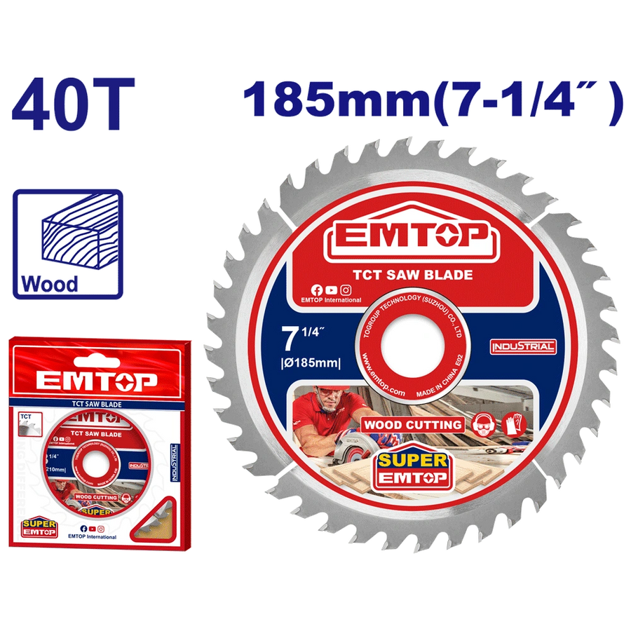 Disque bois scie circul 185 40T EMTOP ETCT1185152