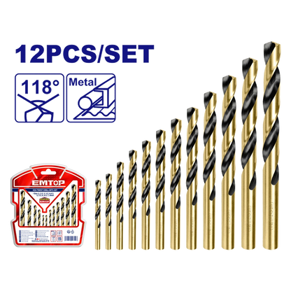 Jeu de 12 forets métal HSS 2-8MM EMTOP ETDBB11125