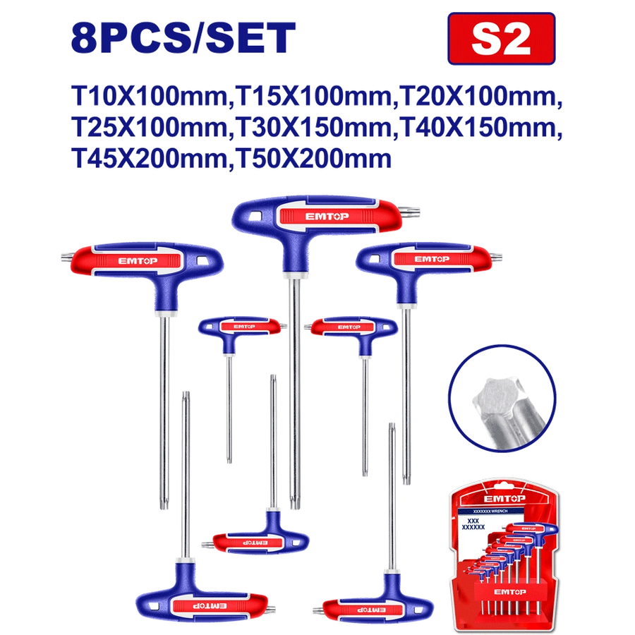 Jeu de 8 clés torx f-t EMTOP ETHW6063