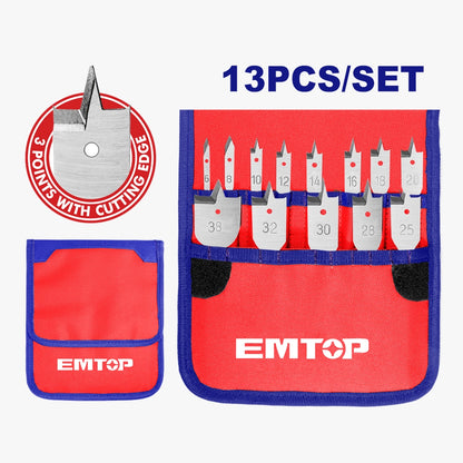 Kit de 13 forets plats pour bois EMTOP EWFD41301