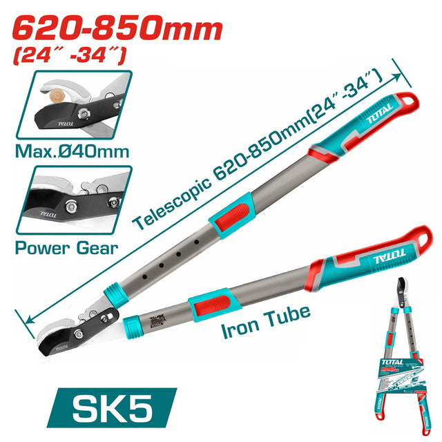 TOTAL sécateur télescopique 620 à 850 mm 40 mm acier SK5 THTS1527416