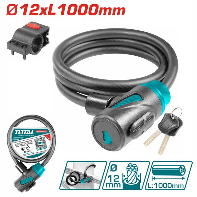 Antivol vélo câble 12X1000 serrure manuelle TOTAL TBK11210 - SME IMPORT