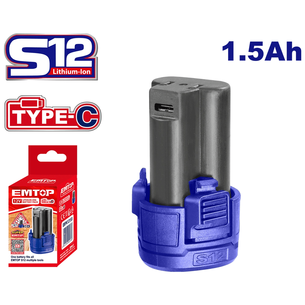 Batterie 12V 1.5 ah type-c EMTOP EBPK12153 - SME IMPORT