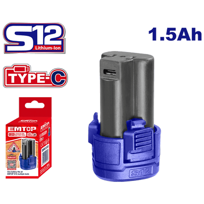 Batterie 12V 1.5 ah type-c EMTOP EBPK12153 - SME IMPORT