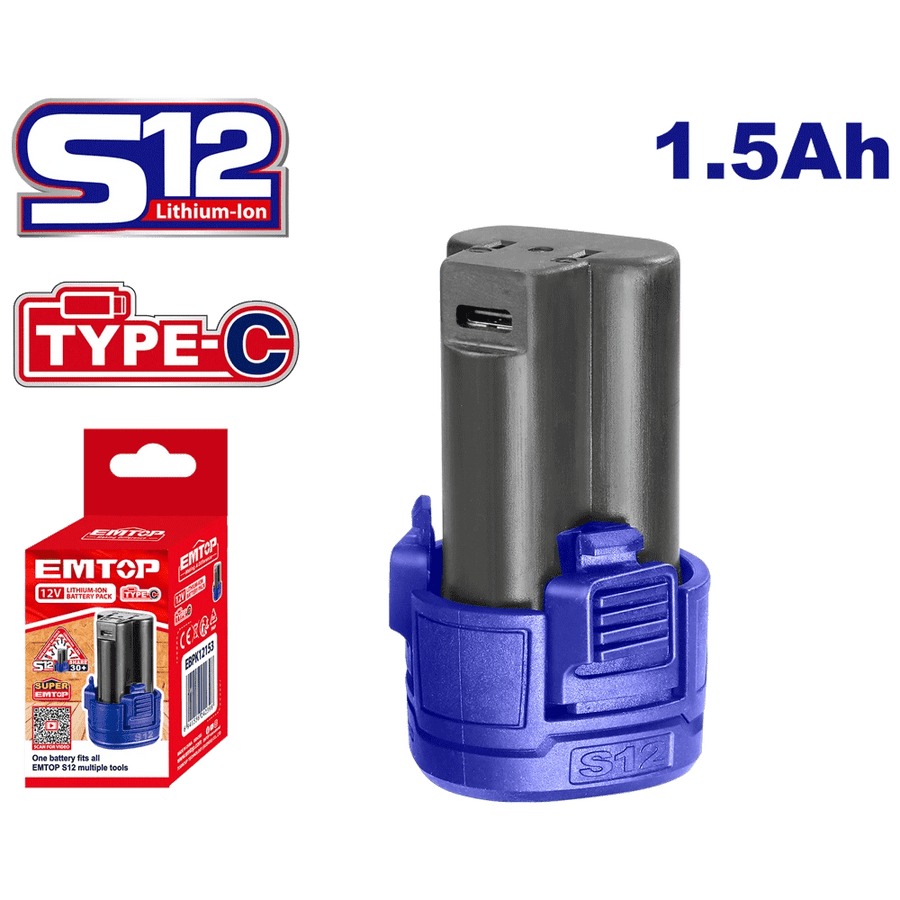 Batterie 12V 1.5 ah type-c EMTOP EBPK12153 - SME IMPORT
