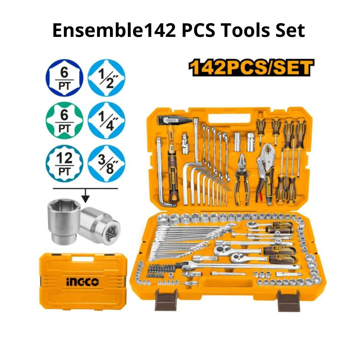 Boîte À Outils INGCO 142 Pièces Rangement Pro Tunisie HKTHP21421