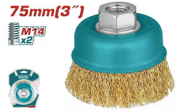 Brosse coupelle fils ondulés 75mm M14 acier pour meuleuse TOTAL TAC31031 - SME IMPORT