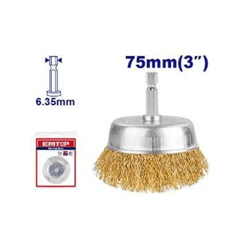 Brosse métallique avec tige Ø75MM EMTOP EWCB30751 - SME IMPORT
