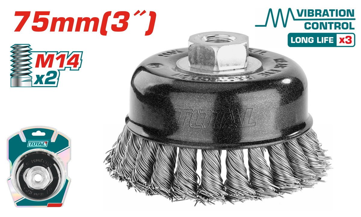 Brosse torsadée métallique 75 mm M14 TAC32035 pour meuleuse - SME IMPORT