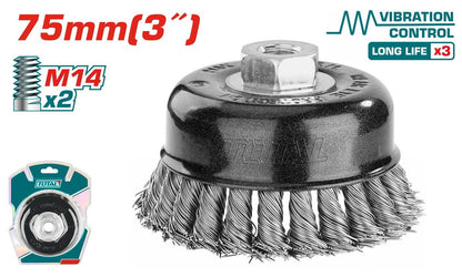 Brosse torsadée métallique 75 mm M14 TAC32035 pour meuleuse