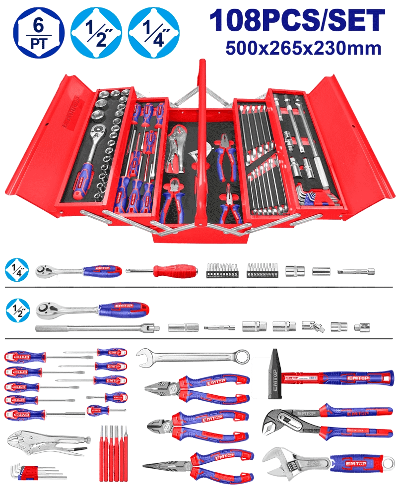 Caisse á outils métalliques 108P EMTOP EHTS00108 - SME IMPORT