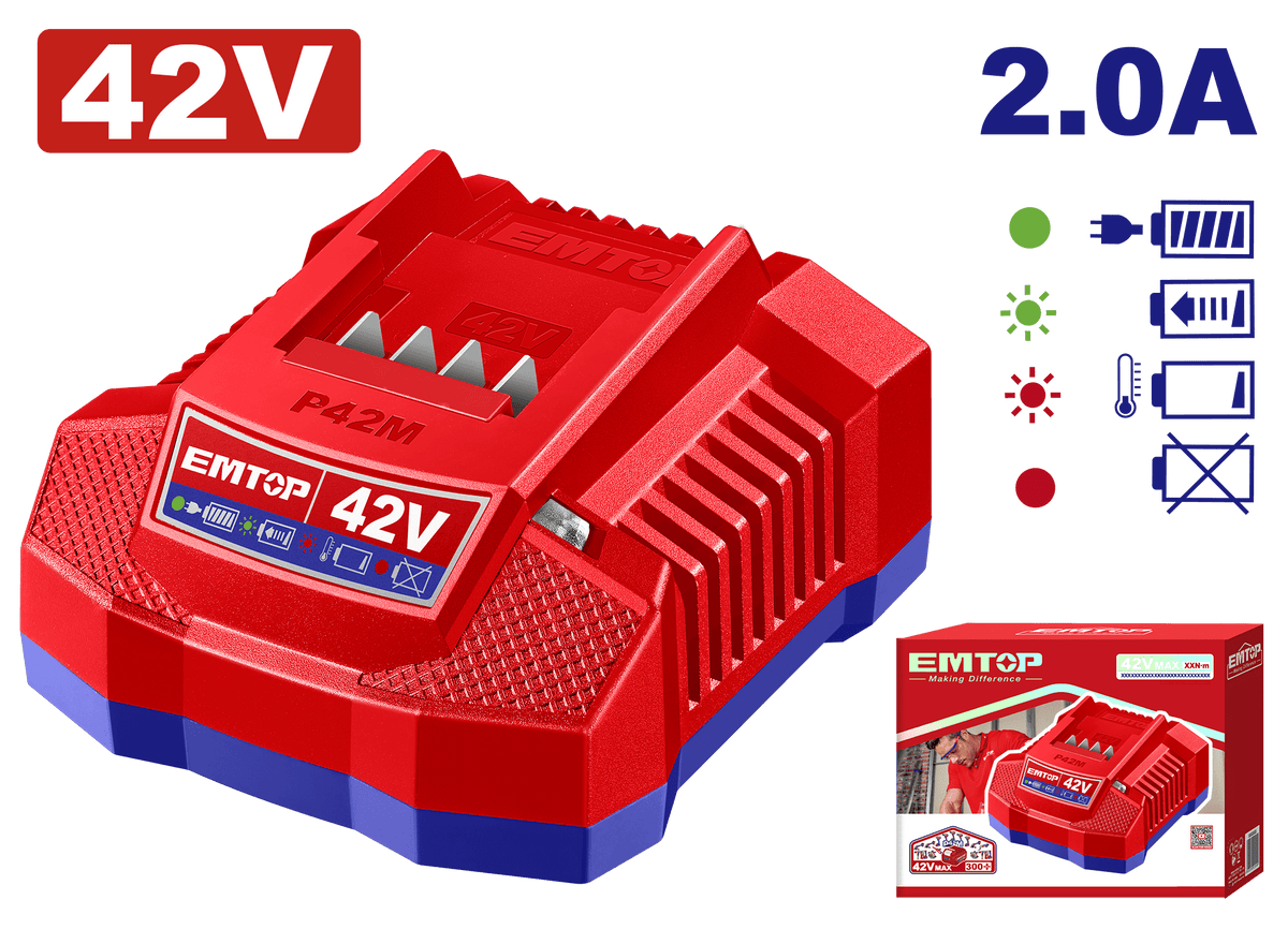 Chargeur de batterie 2AH 42V EMTOP EFCR42021 - SME IMPORT